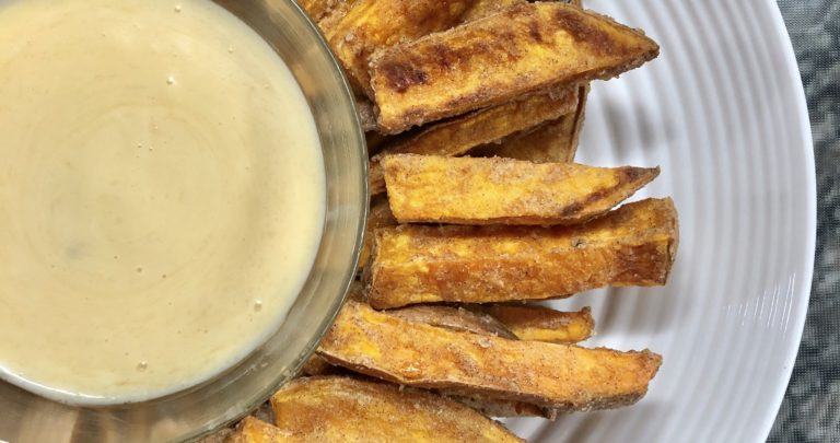 Crispy Baked Sweet Potato Fries with Creamy Maple Dipping Sauce