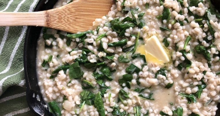 Oven Baked Spinach and Parmesan Barley Risotto